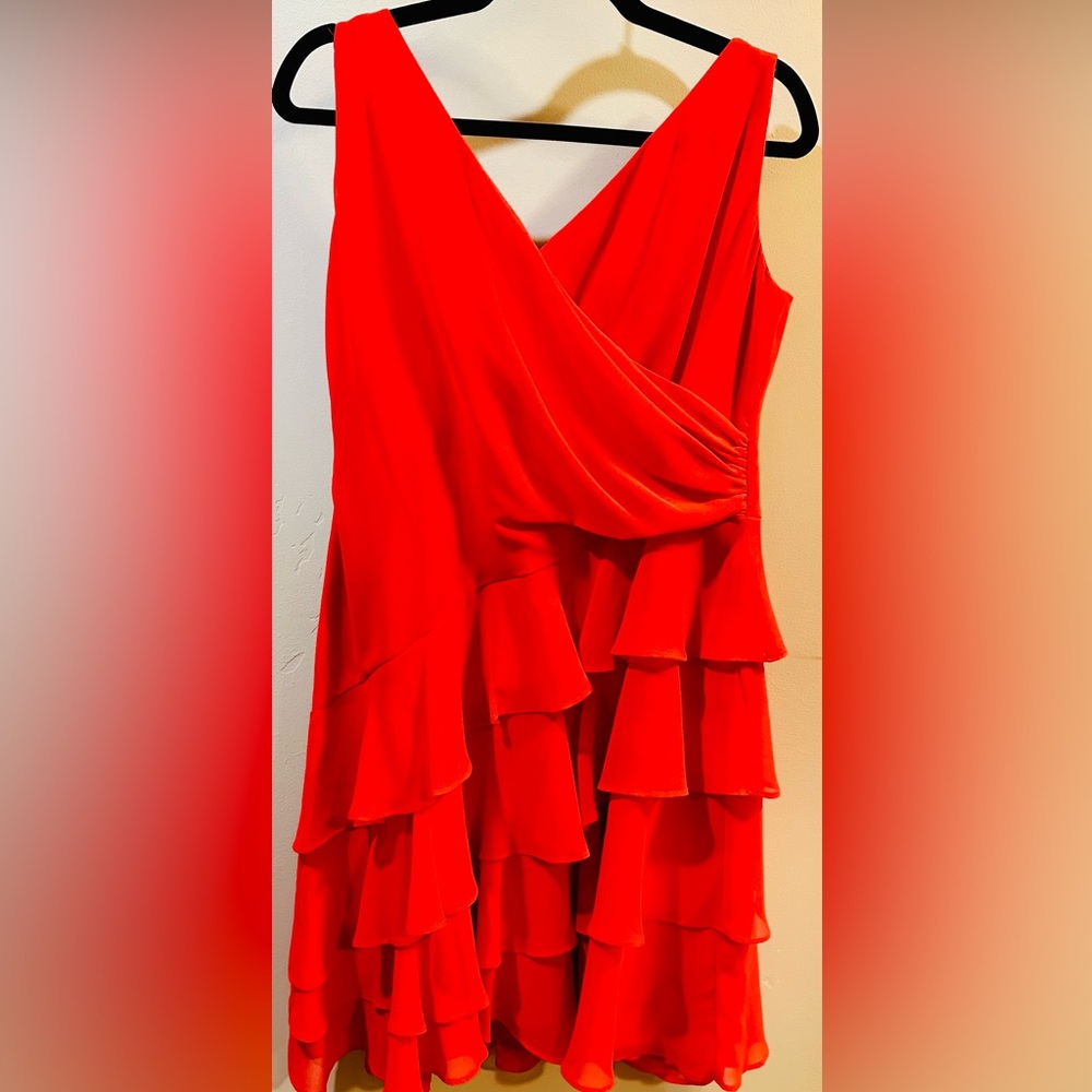 PerfectRalph Lauren Red Ruffled Cocktail Dress